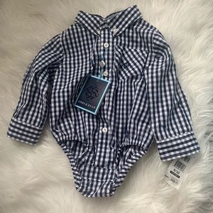 Andy & Evan Long Sleeve Navy Checked Onesie 9-12M